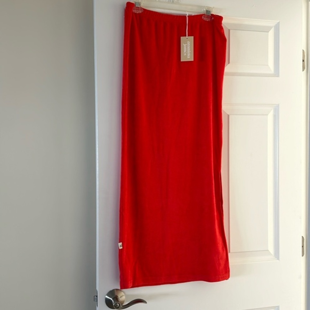 ARAMINTA JAMES Cotton Terry Column Skirt w Side Slit - Coral - L - (12) BNWT Bag